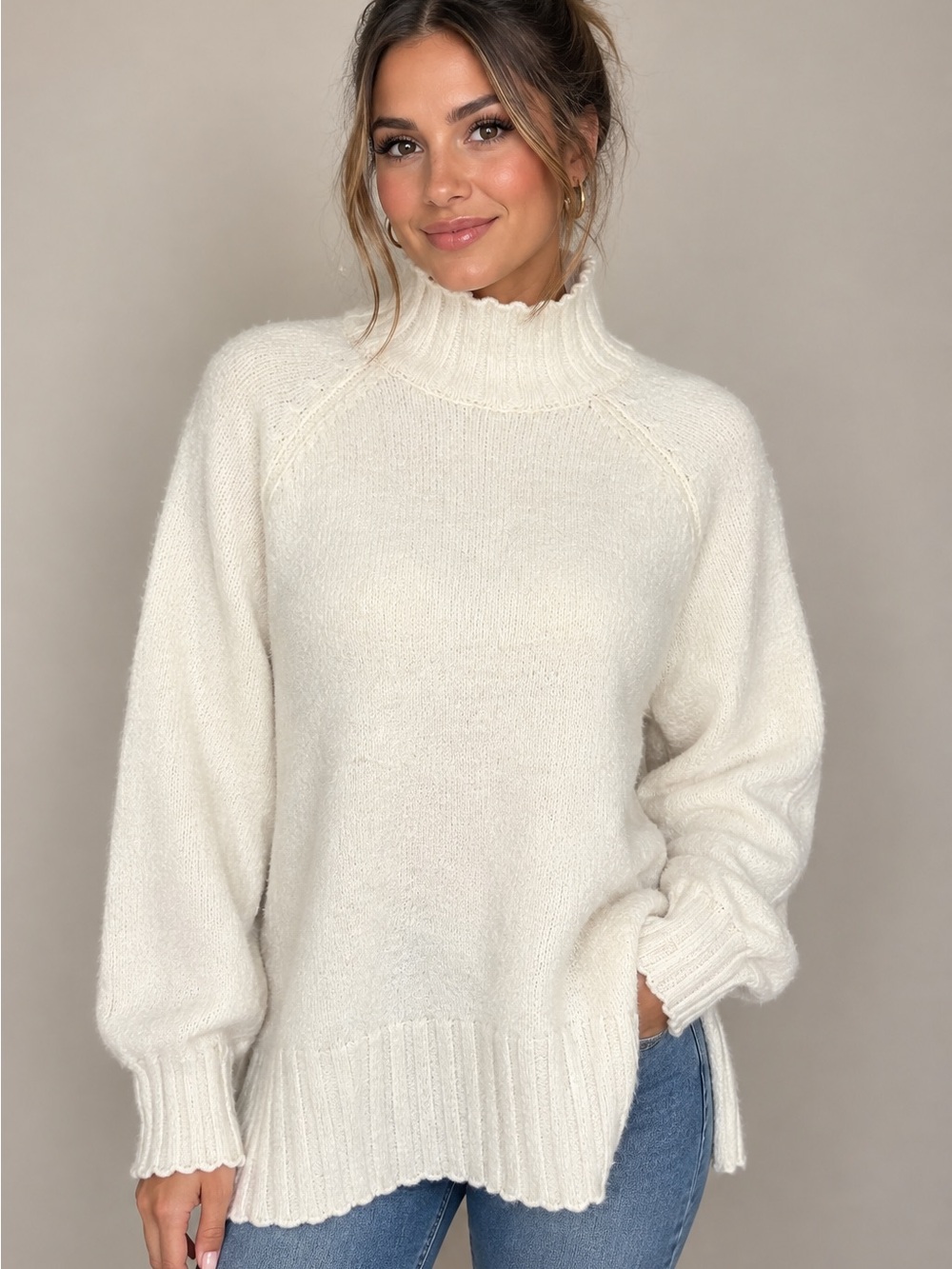 Rachel Zoe Ivory Mock Neck Sweater